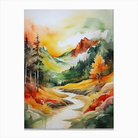 Watercolor Of Autumn Landscape Canvas Print