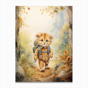 Hiking Watercolour Lion Art Painting 7 Canvas Print