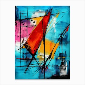 Ocean III, Avant Garde Modern Vibrant Abstract Painting with Blue Background Canvas Print