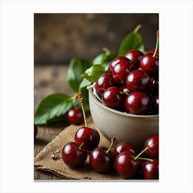 Cherry On A Wooden Table Canvas Print