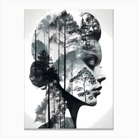 Echoes of the Forest: Woman'S Face With Trees Canvas Print