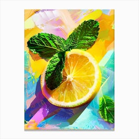 Fresh Lemon Slice And Mint On Abstract Colorful Background Canvas Print