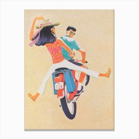 Couple On A Motorcycle Vintage Poster Canvas Print