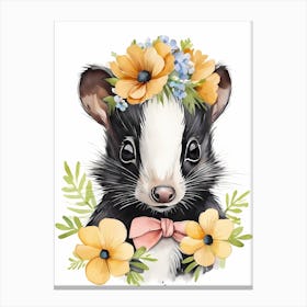 Baby Skunk Flower Crown Bowties Woodland Animal Nursery Decor (18) Canvas Print