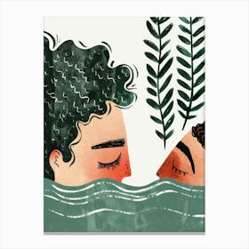 Illustration Of A Couple In The Water Canvas Print