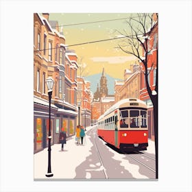 Vintage Winter Travel Illustration Glasgow United Kingdom 2 Canvas Print