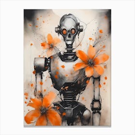 Robot Abstract Orange Flowers Painting (5) Canvas Print