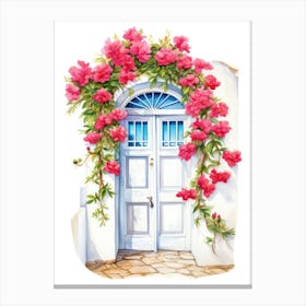 Mykonos, Greece   Mediterranean Doors Watercolour Painting 2 Canvas Print