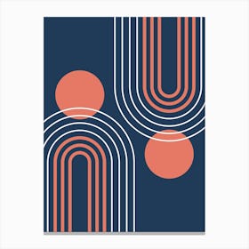 Mid Century Modern Geometric B34 In Navy Blue And Coral (Rainbow And Sun Abstract) 01 Canvas Print