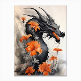 Japanese Dragon Abstract Flowers Painting (30) Canvas Print