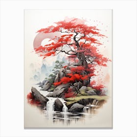 A Red Tree, Japanese Brush Painting, Ukiyo E, Minimal 1 Canvas Print