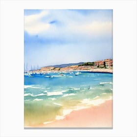 Plage Des Graniers 2, Saint Tropez, France Watercolour Canvas Print