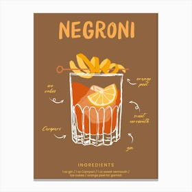 Negroni Recipe Cocktail Print Canvas Print