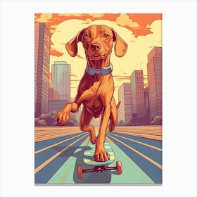 Vizla Dog Skateboarding Illustration 1 Canvas Print