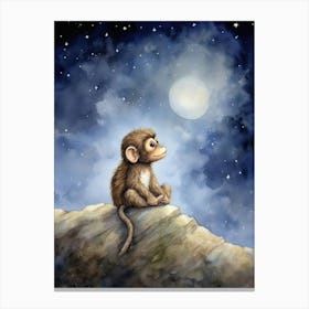 Monkey Painting Stargazing Watercolour 4 Canvas Print