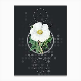Vintage Mexican Poppy Flower Branch Botanical with Geometric Line Motif and Dot Pattern Canvas Print