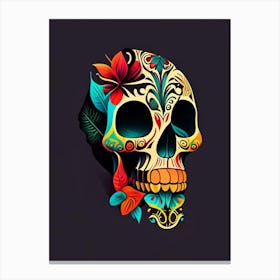 Skull With Tattoo Style Artwork Primary Colours 2 Mexican Canvas Print