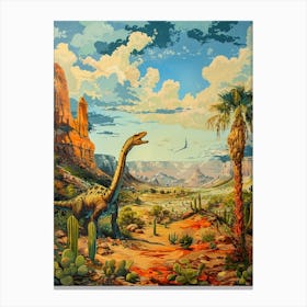 Dinosaur In The Canyon Desert Painting Canvas Print