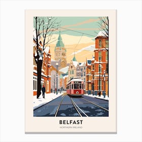 Vintage Winter Travel Poster Belfast Northern Ireland 2 Canvas Print
