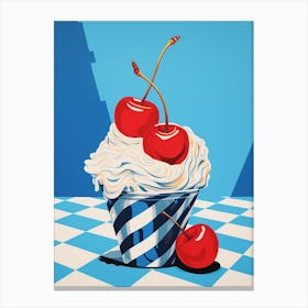 Cherry Sundae Blue Checkerboard Canvas Print
