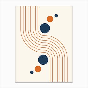 Modern Mid Century Sun and Rainbow Abstract 13 in Navy Blue and Burnt Orange Canvas Print