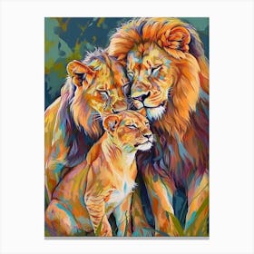 Southwest African Lion Family Bonding Fauvist Painting 1 Canvas Print