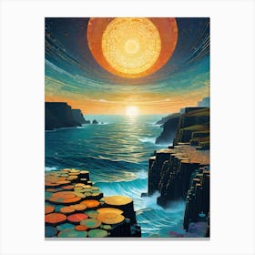 The Giants Causeway - Ireland - Trippy Abstract Cityscape Iconic Wall Decor Visionary Psychedelic Fractals Fantasy Art Cool Full Moon Third Eye Space Sci-fi Awesome Futuristic Ancient Paintings For Your Home Gift For Him Canvas Print