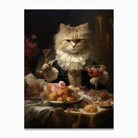 Cat Fine Dining Rococo Style 2 Canvas Print