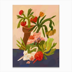 Whimsical Still Life: Vase and Cat Canvas Print