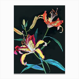 Neon Flowers On Black Gloriosa Lily 4 Canvas Print