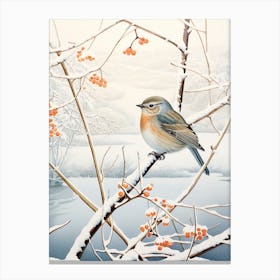 Winter Bird Painting Sparrow 2 Canvas Print