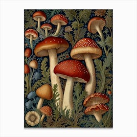 Mushrooms In The Forest Style William Morris Canvas Print