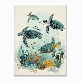 Sea Turtle Underwater Illustration Watercolour 1 Canvas Print