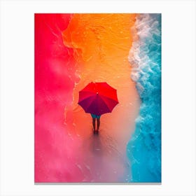 Colorful sea and red umbrella Canvas Print