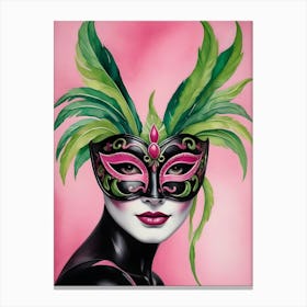 A Woman In A Carnival Mask, Pink And Black (55) Canvas Print