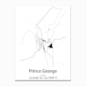 Prince George,Canada Minimalist Map Canvas Print