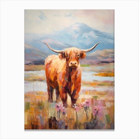 Colourful Impressionism Style Painting Of A Highland Cow 2 Canvas Print