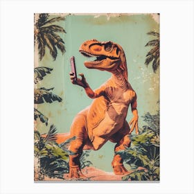 Dinosaur & A Smart Phone Retro Collage 4 Canvas Print