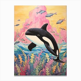 Colourful Mountain Orca Whale Drawing 2 Canvas Print