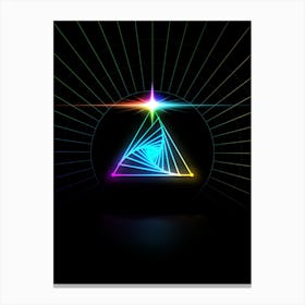 Neon Geometric Glyph in Candy Blue and Pink with Rainbow Sparkle on Black n.0326 Canvas Print
