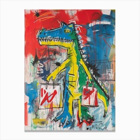 Dinosaur Shopping With Shopping Bags Abstract Painting 2 Canvas Print