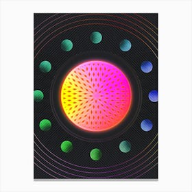Neon Geometric Glyph in Pink and Yellow Circle Array on Black n.0457 Canvas Print