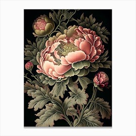 Peony 2 Floral Botanical Vintage Poster Flower Canvas Print