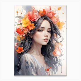 Girl With Flowers In Her Hair 1 Canvas Print