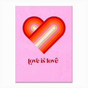 Love is Love Retro Rainbow Heart Pink Canvas Print