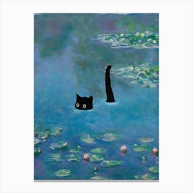 Cat In Water Lily Pond Canvas Print