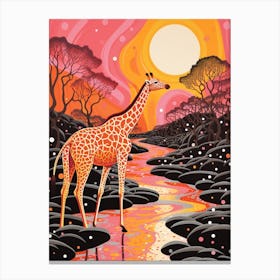 Giraffe In The River At Sunrise 4 Canvas Print