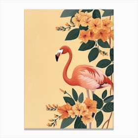 Andean Flamingo And Bougainvillea Minimalist Illustration 2 Canvas Print