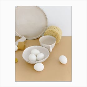 White Eggs On A Table Canvas Print