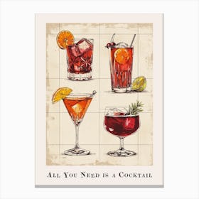 All You Need Is A Cocktail Poster 2 Canvas Print